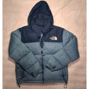 The North Face Nuptse 700 Down Puffer Jacket Blue Hooded Womens Parka Coat